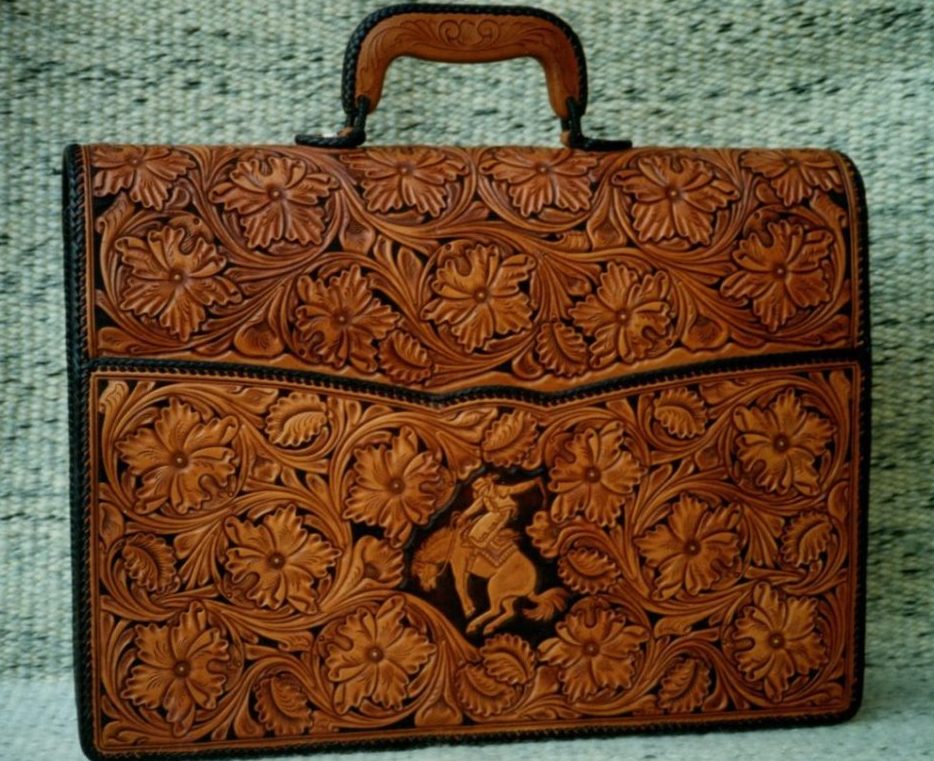 Custom tooled cheap leather briefcase